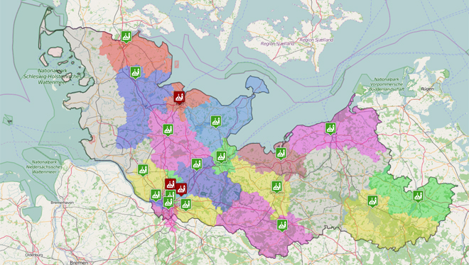 Karte Pastorale Räume im Erzbistum Hamburg